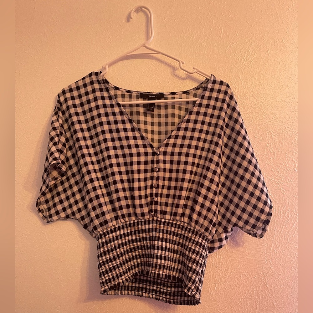 Plaid flared sleeves top